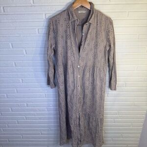 Laura Bianchi Taupe Cotton Midi Floral Eyelet Dress, Women’s Size Medium